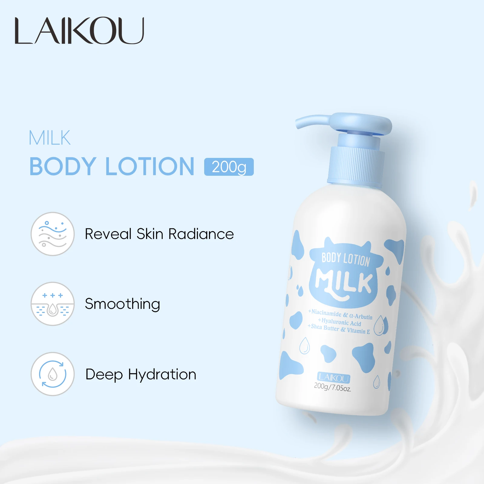 لوشن الجسم بالحليب من LAIKOU، مرطب عميق للجسم، علاج تنعيم البشرة، علاج اشراق 200 جرام